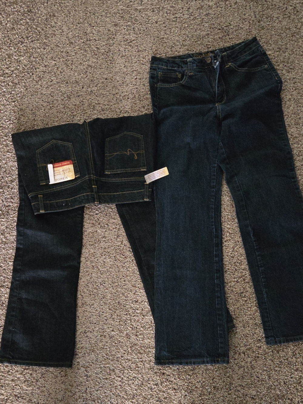 2 pairs St. John's Bay Jeans Secretly Slender. Size 8. Boot Cut. 1 NWT & 1 EUC